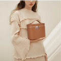 Women's Tan Vegan Leather Top - Handle Vanity Bag