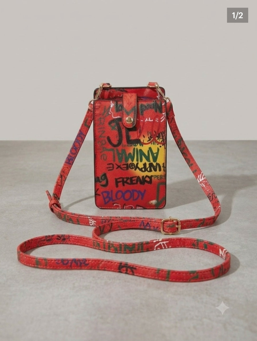 Red Graffiti Crossbody Phone Bag