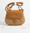 Woven Straw Crossbody Bag with Tan Faux Leather Flap