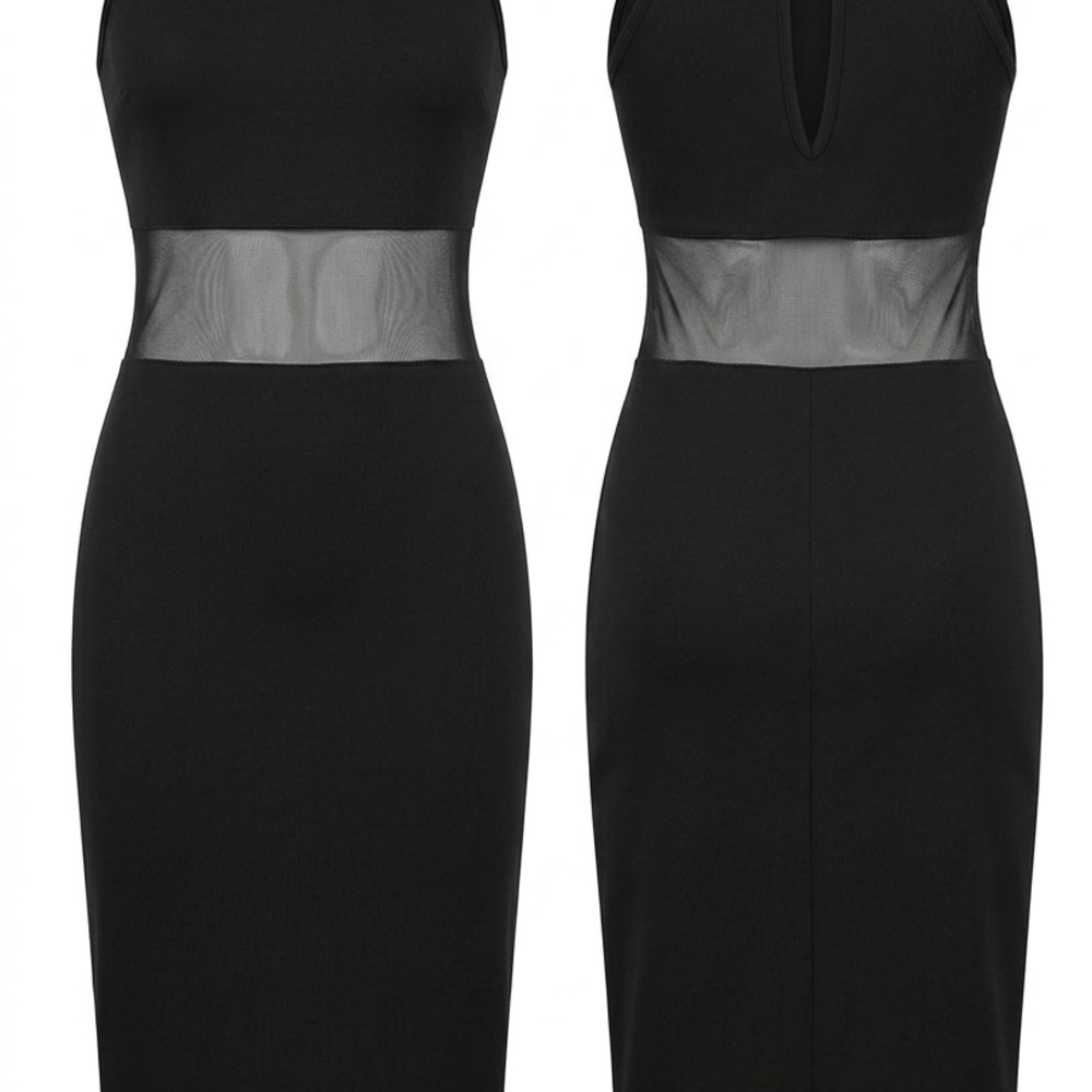 Black Mesh-Waist Sheath Dress - Women