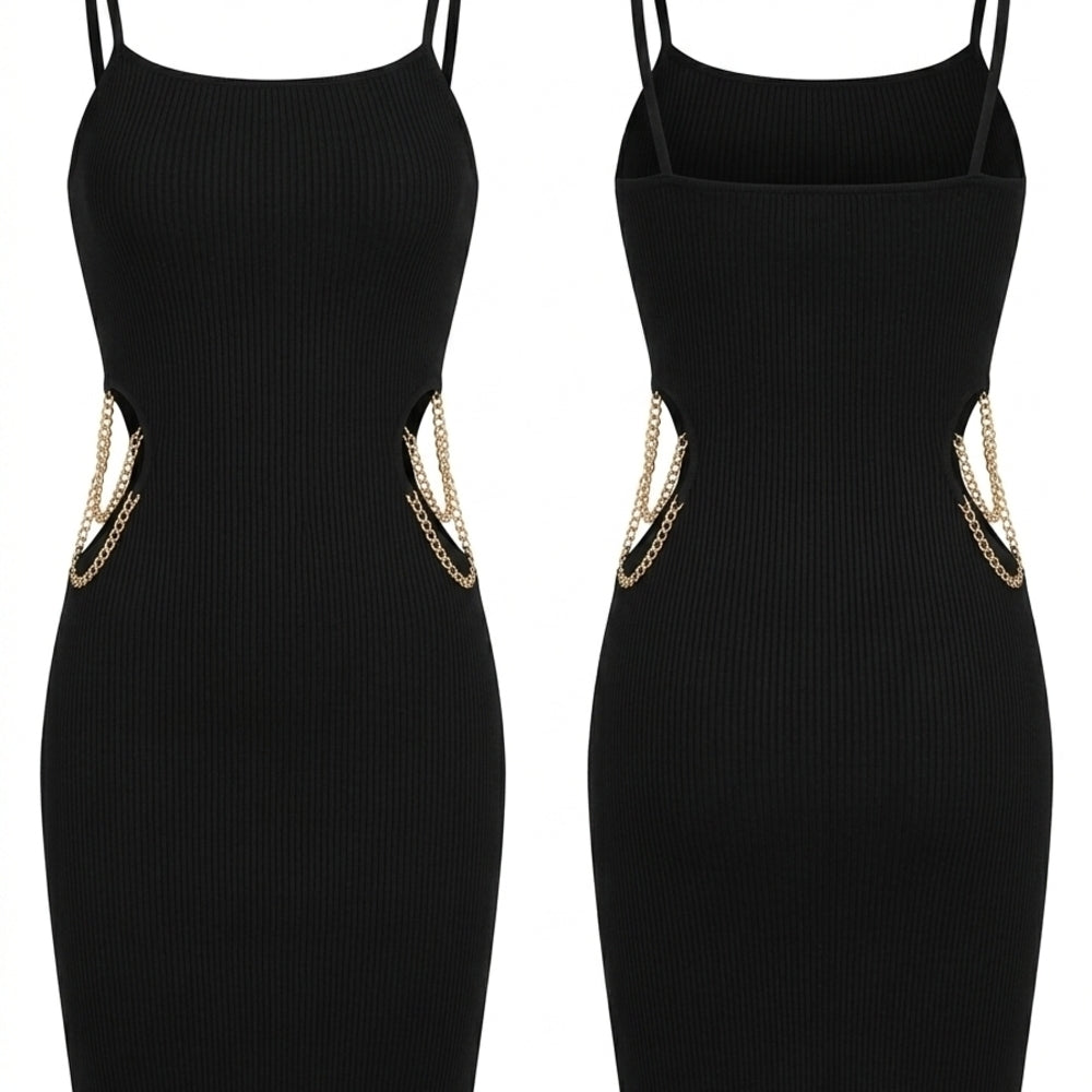 Black Chain-Trim Bodycon Dress - Unbranded