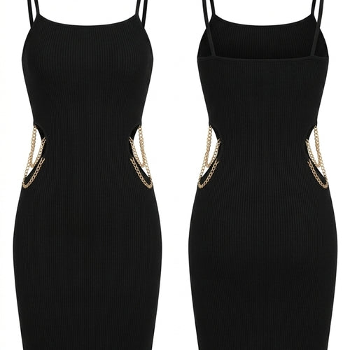 Black Chain-Trim Bodycon Dress - Unbranded