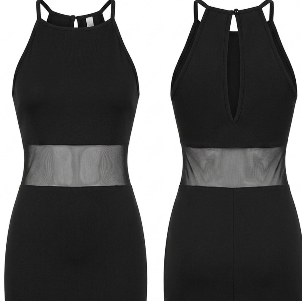 Black Mesh-Waist Sheath Dress - Women