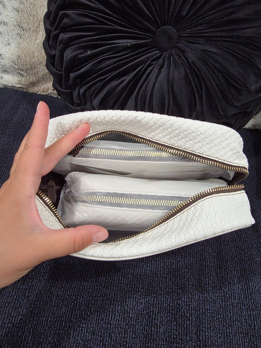 Clear White Quilted Cosmetic Pouch