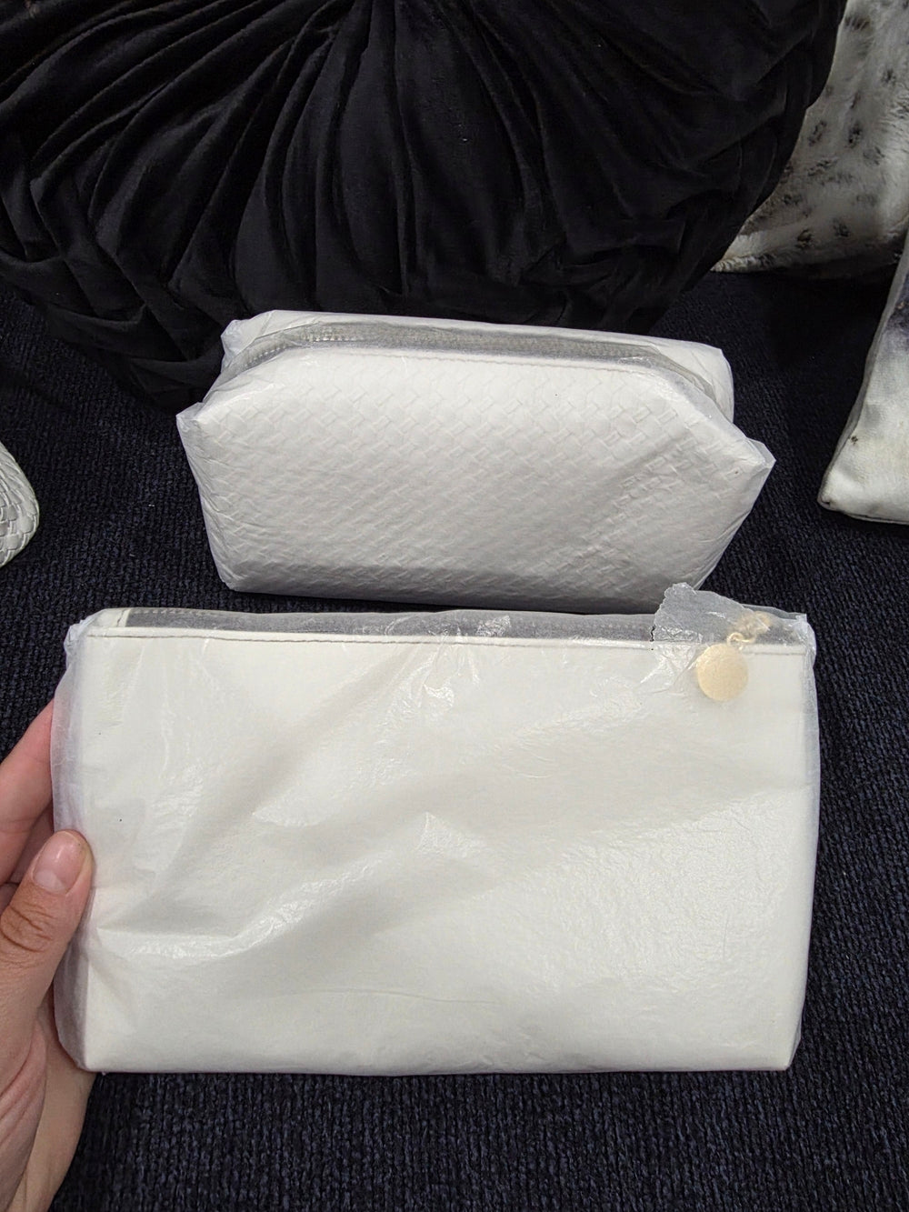 Clear White Quilted Cosmetic Pouch