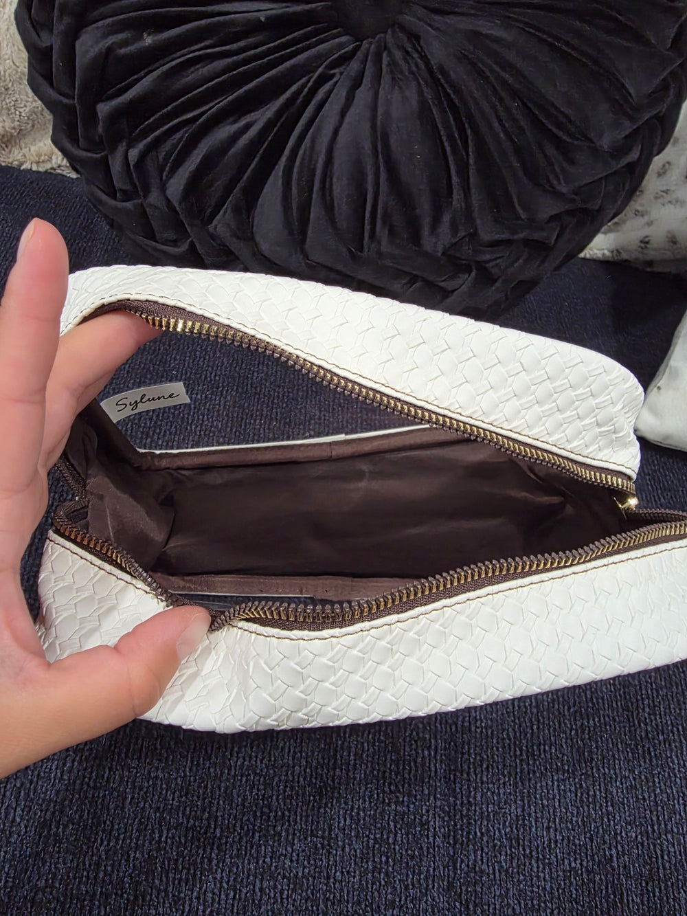 Clear White Quilted Cosmetic Pouch