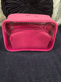 Hot Pink Woven Cosmetic Pouch Set