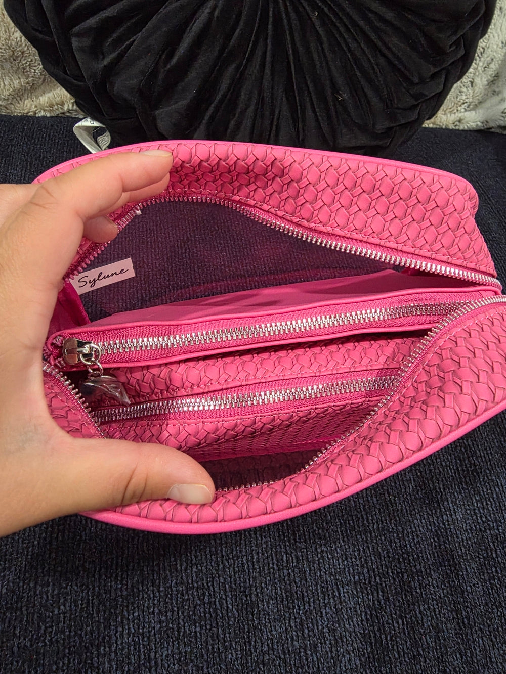 Hot Pink Woven Cosmetic Pouch Set
