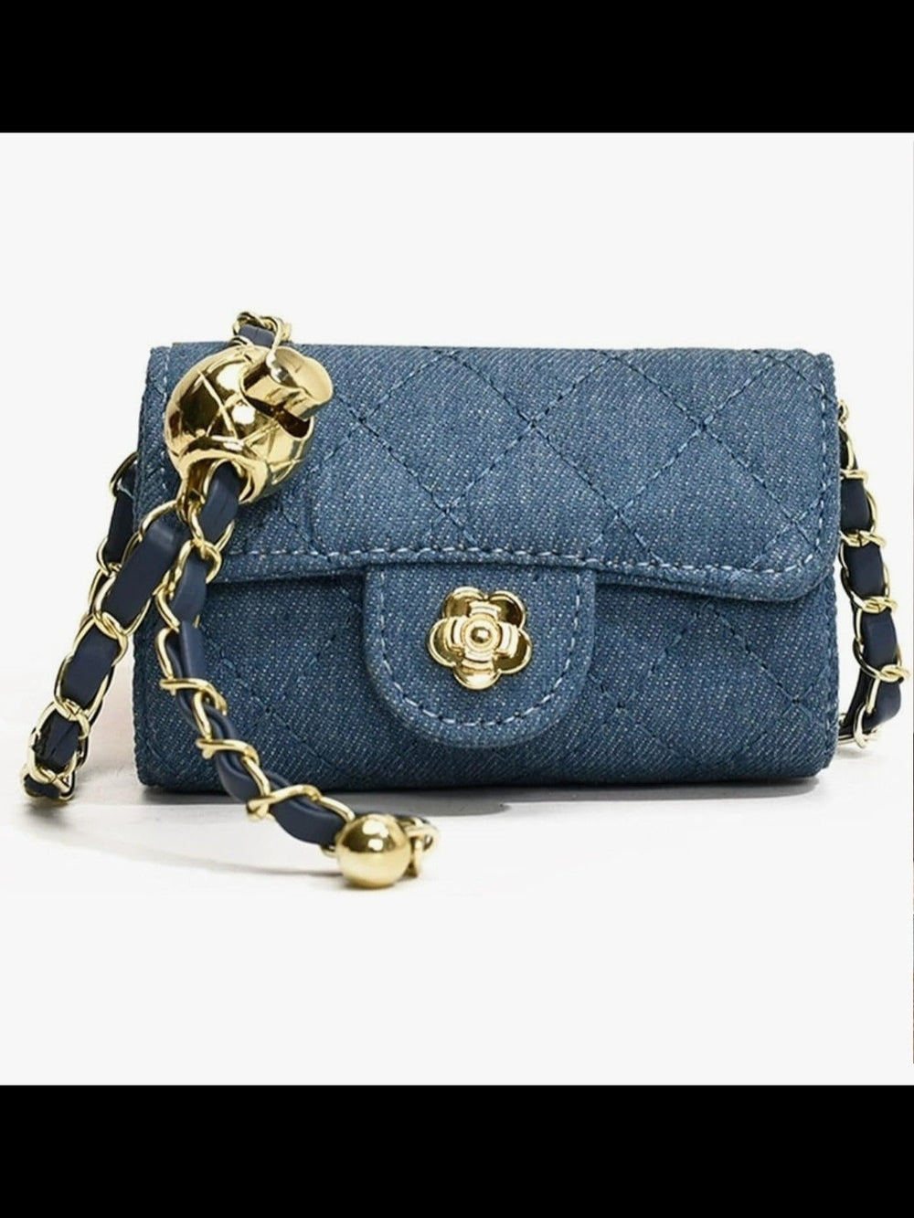 Quilted Denim Crossbody Bag with Gold Hardware