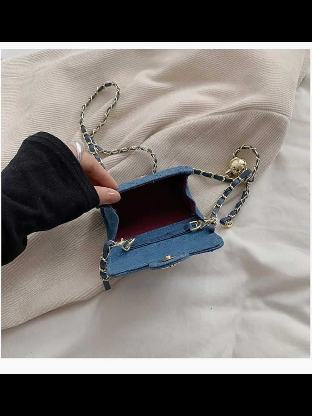 Quilted Denim Crossbody Bag with Gold Hardware