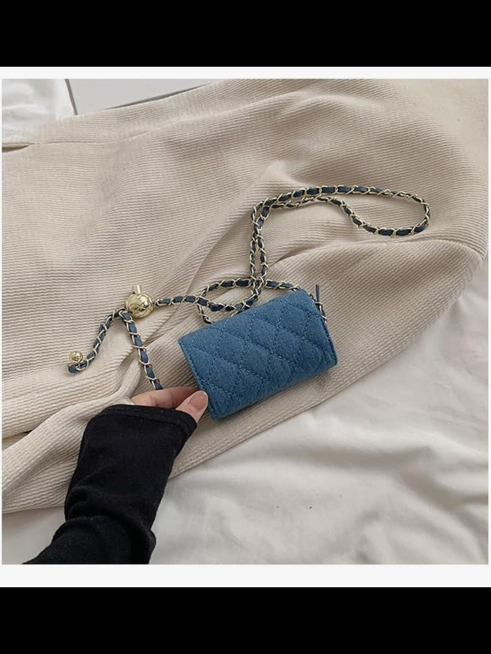 Quilted Denim Crossbody Bag with Gold Hardware