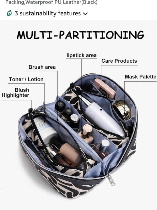 Black & Cream Printed Cosmetic Travel Organizer