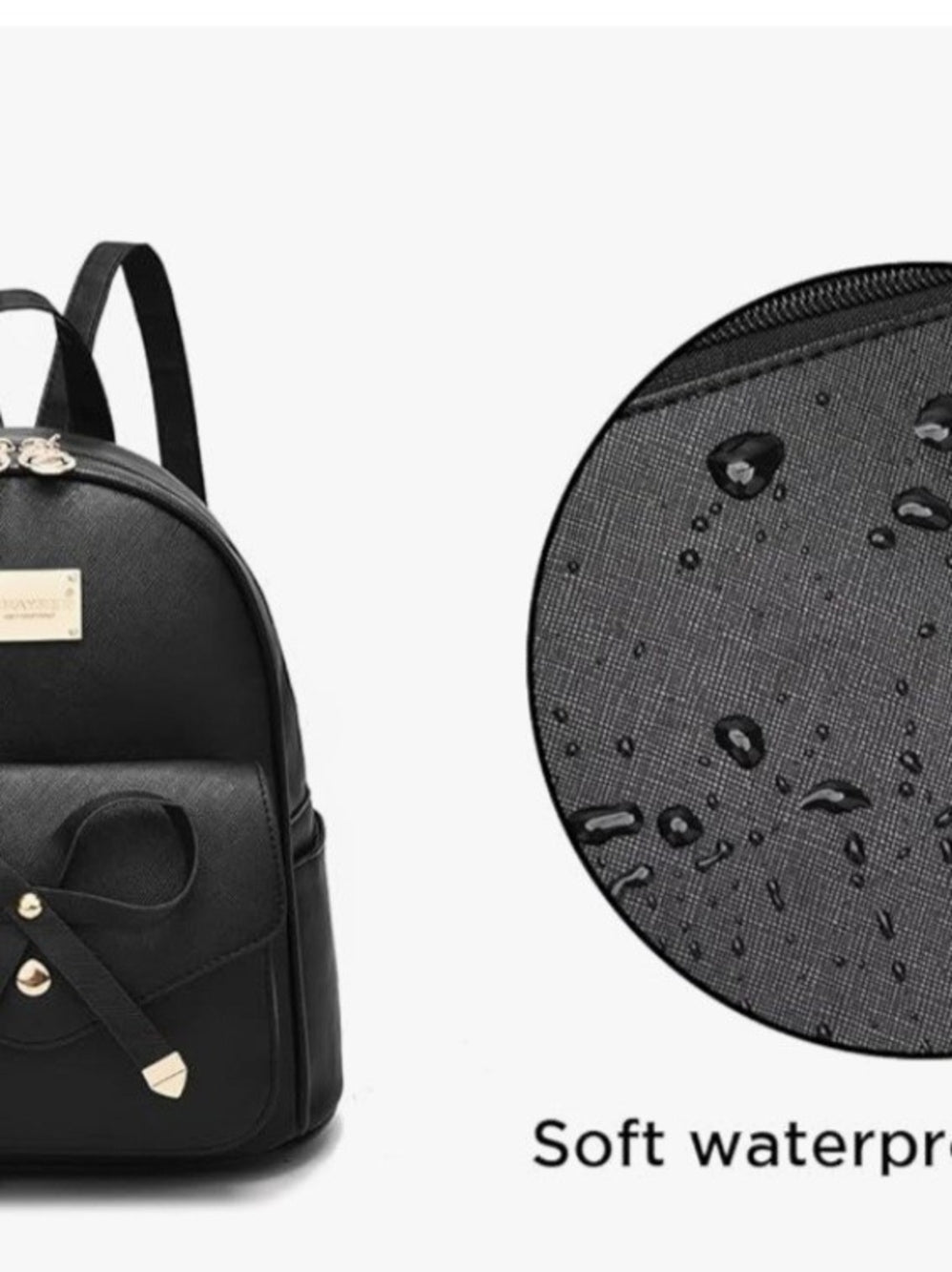 Ladies Black Mini Backpack with Bow Accent