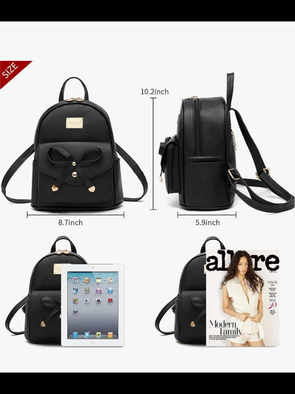 Ladies Black Mini Backpack with Bow Accent