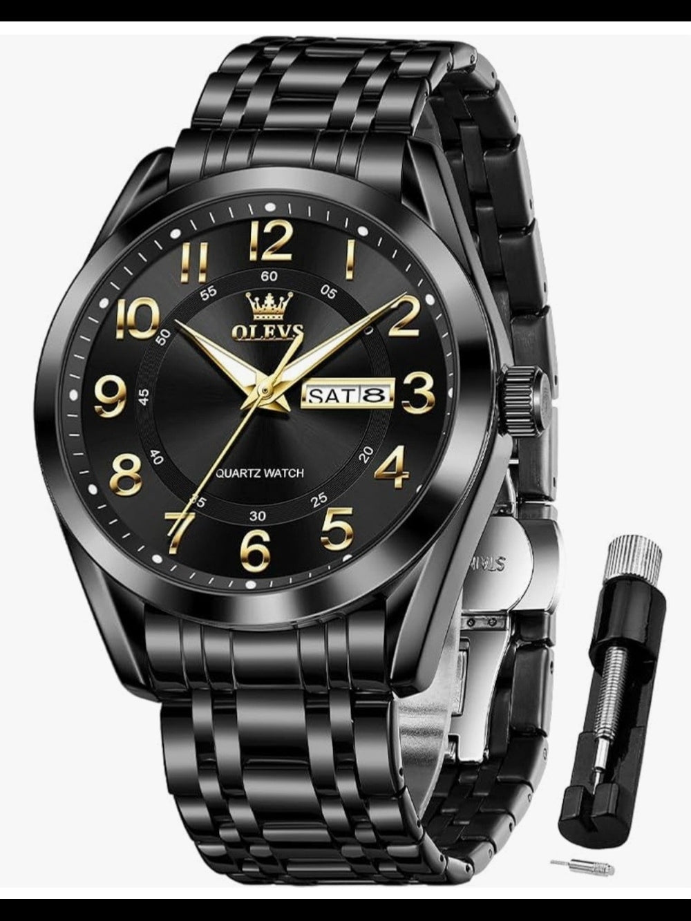 OLEVS Black and Gold Men's Quartz Watch (Mystery Gift Inside)