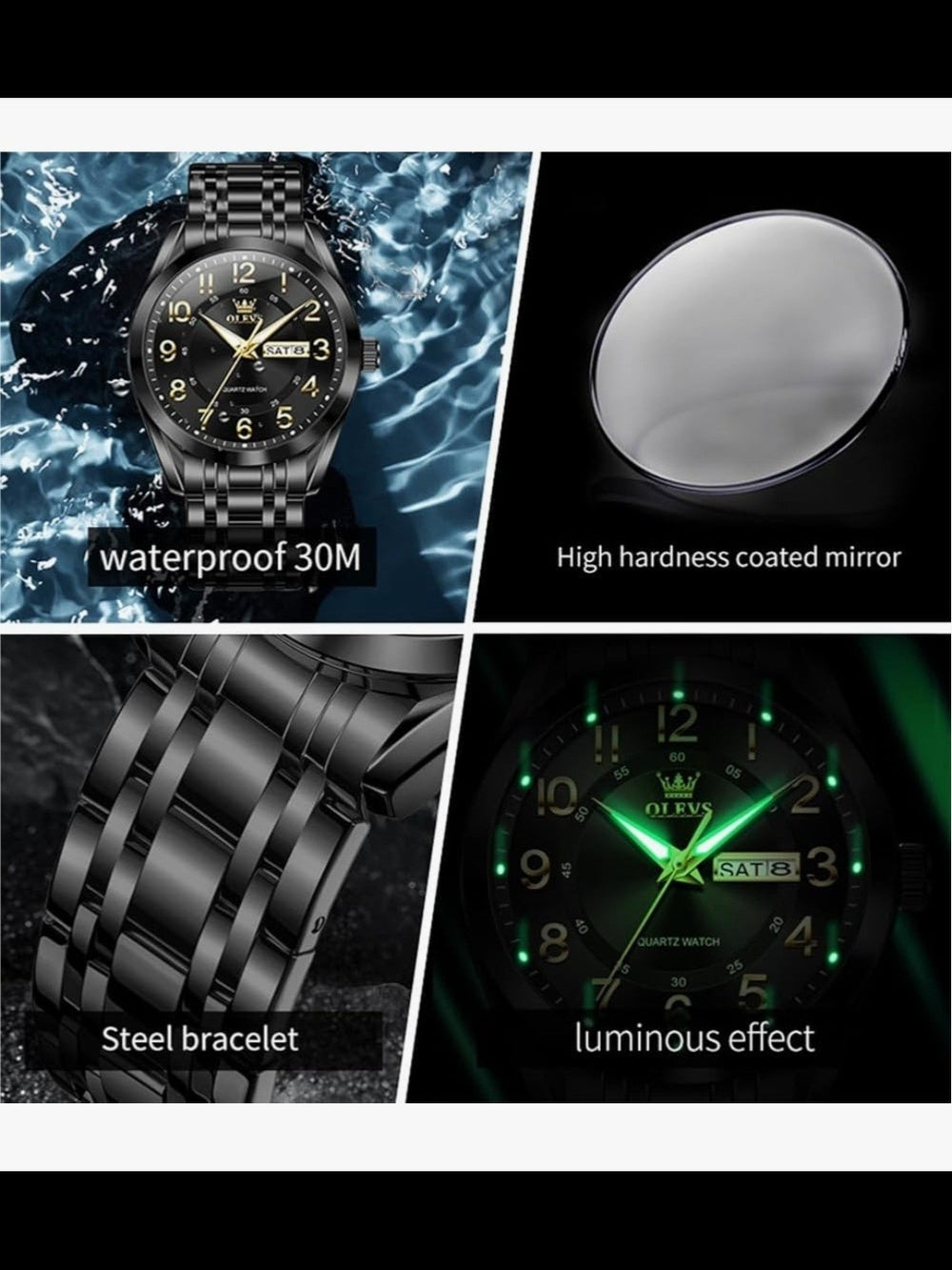 OLEVS Black and Gold Men's Quartz Watch (Mystery Gift Inside)
