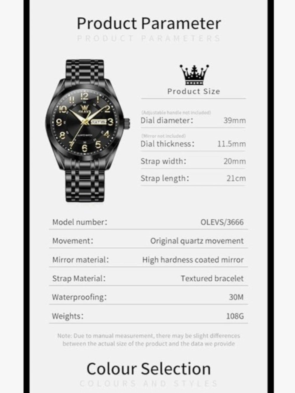 OLEVS Black and Gold Men's Quartz Watch (Mystery Gift Inside)