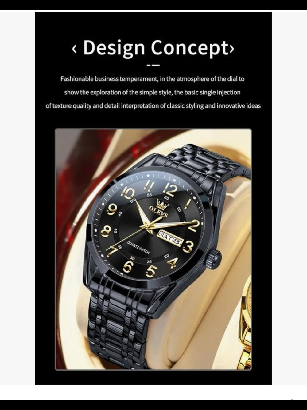 OLEVS Black and Gold Men's Quartz Watch (Mystery Gift Inside)