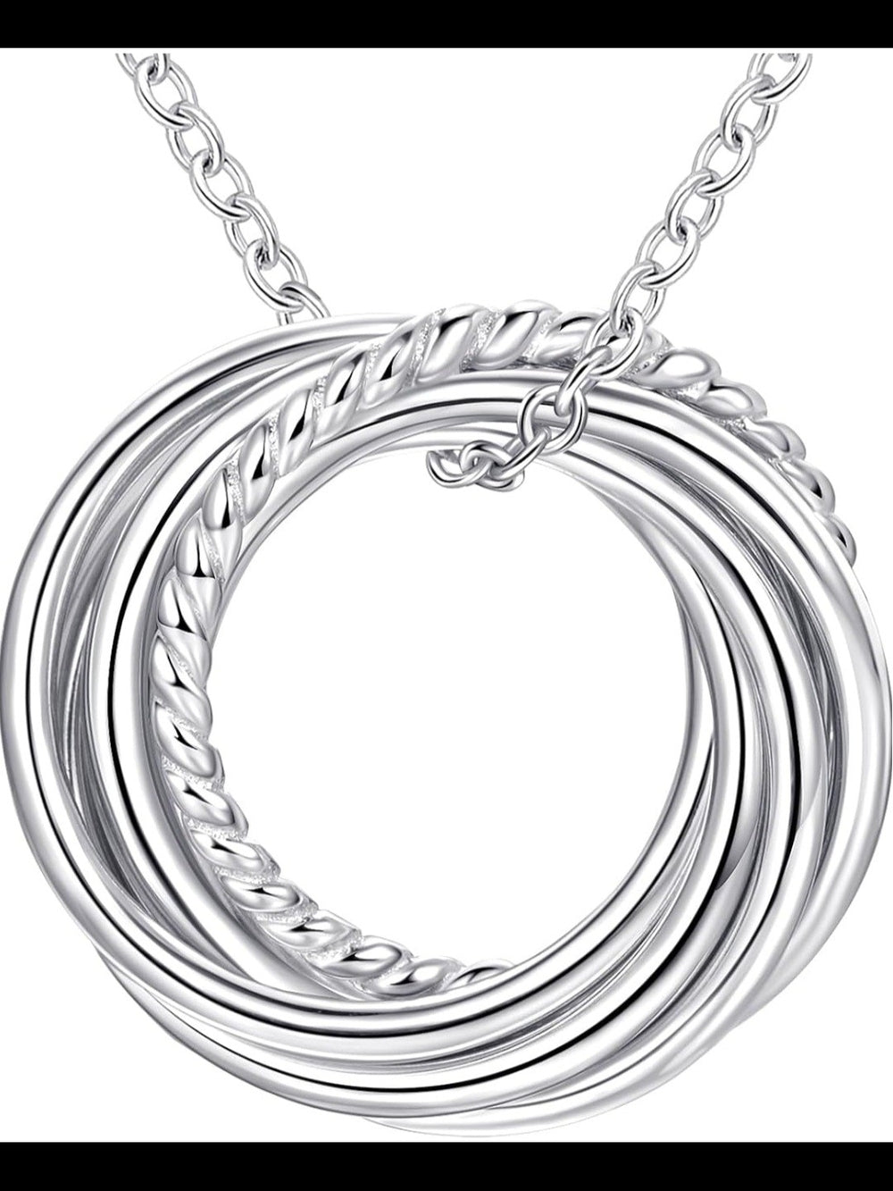 Classic Multi-Ring Pendant Necklace - Silver