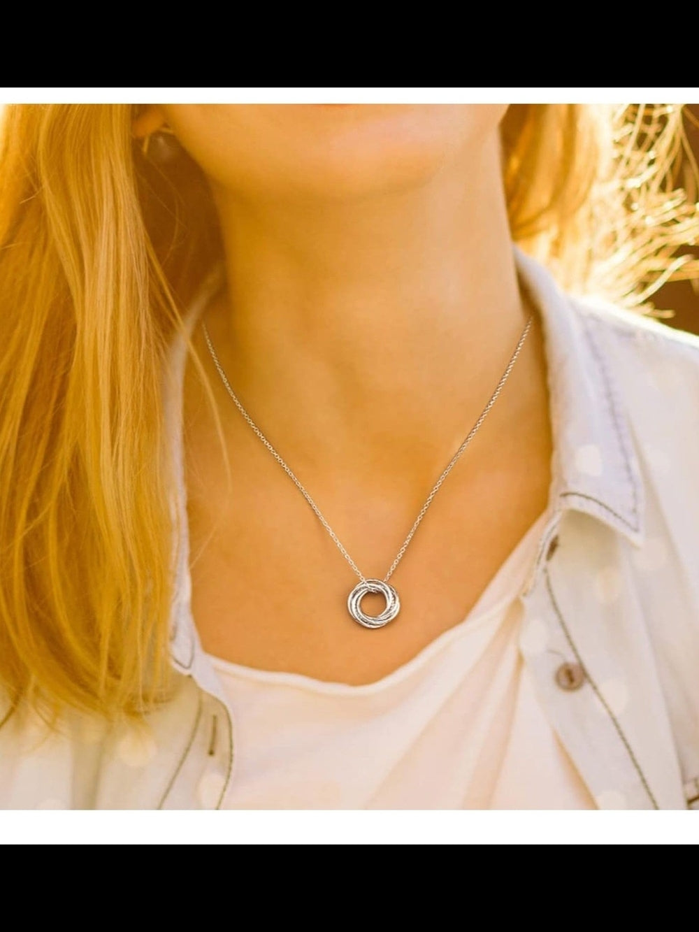 Classic Multi-Ring Pendant Necklace - Silver