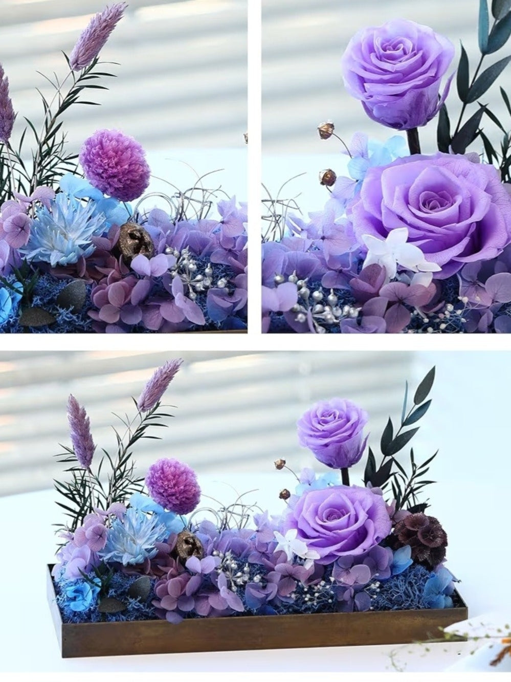 RoseValley Preserved Purple Rose Arrangement