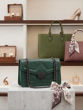 Women's Green Leather Crossbody Bag with Chain Strap