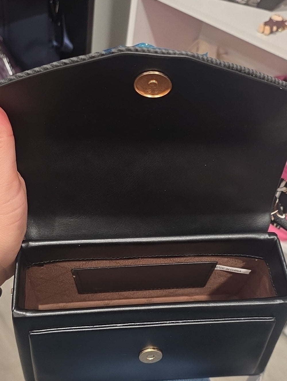 Black Structured Top-Handle Bag with Gold Accent (Mystery Gift Inside)