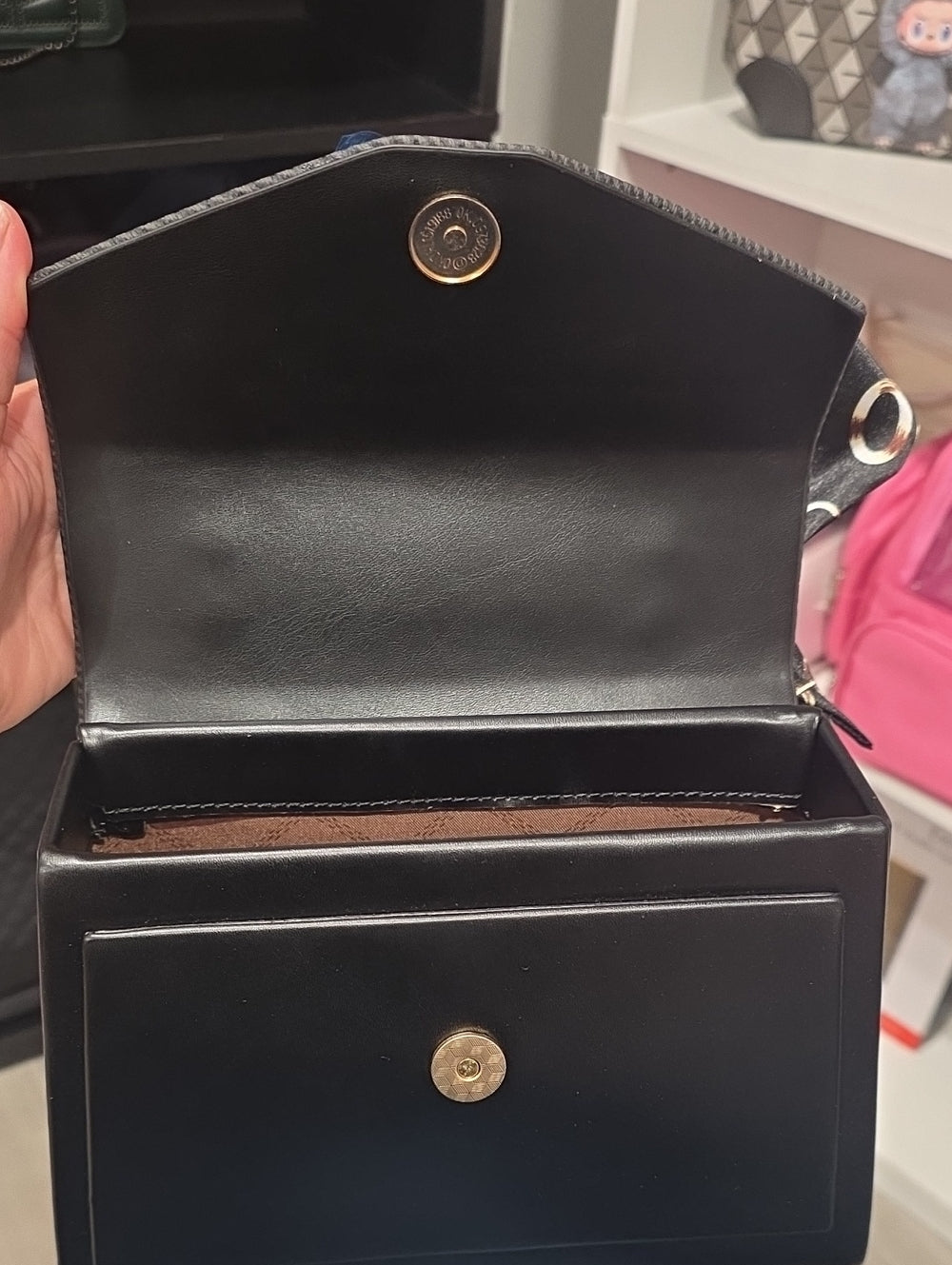 Black Structured Top-Handle Bag with Gold Accent (Mystery Gift Inside)