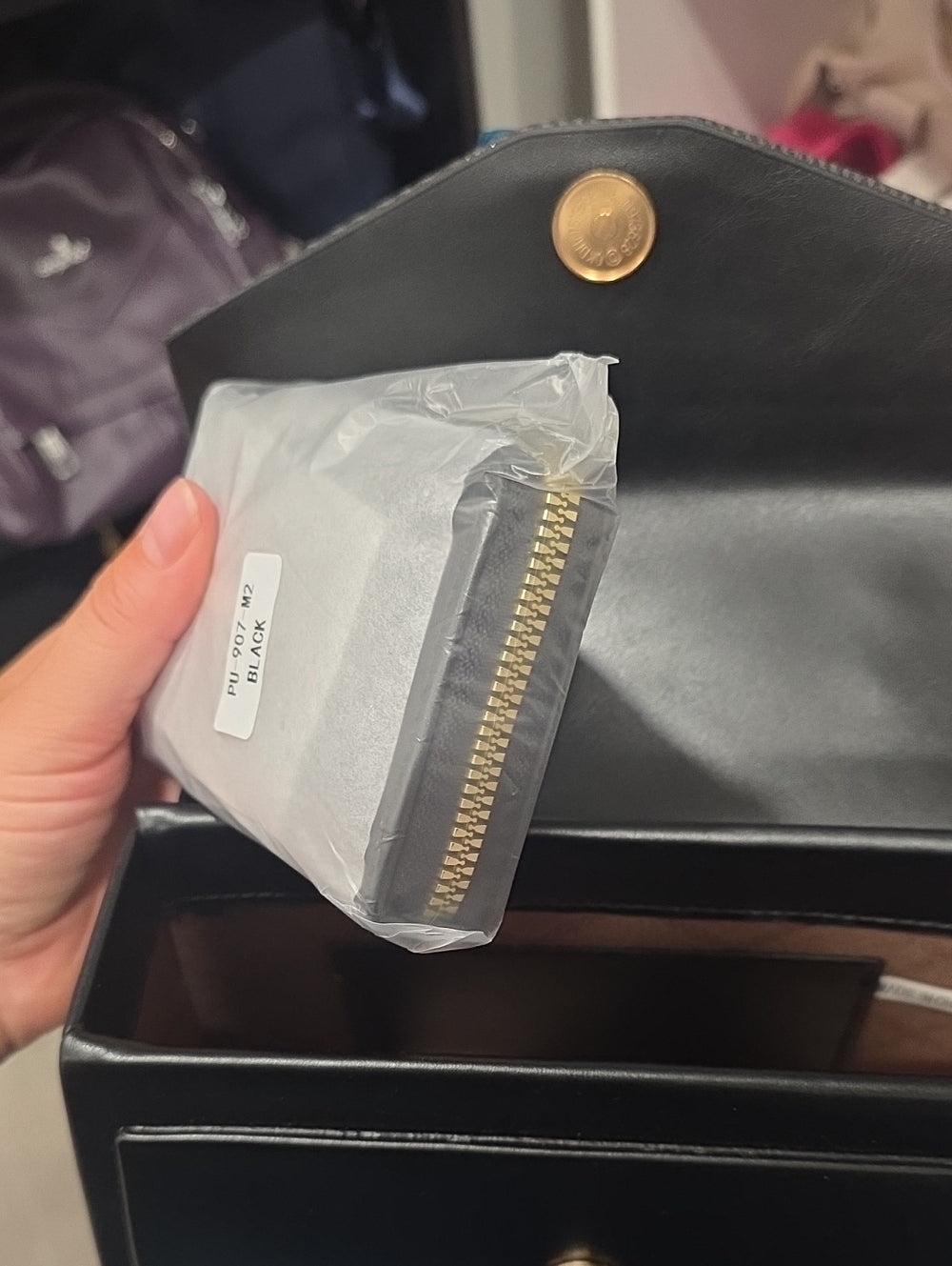 Black Structured Top-Handle Bag with Gold Accent (Mystery Gift Inside)