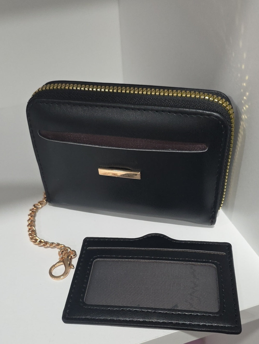 Black Structured Top-Handle Bag with Gold Accent (Mystery Gift Inside)