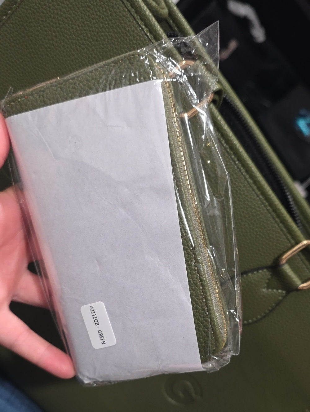 Olive Green Structured Tote Handbag (Mystery Gift Inside)