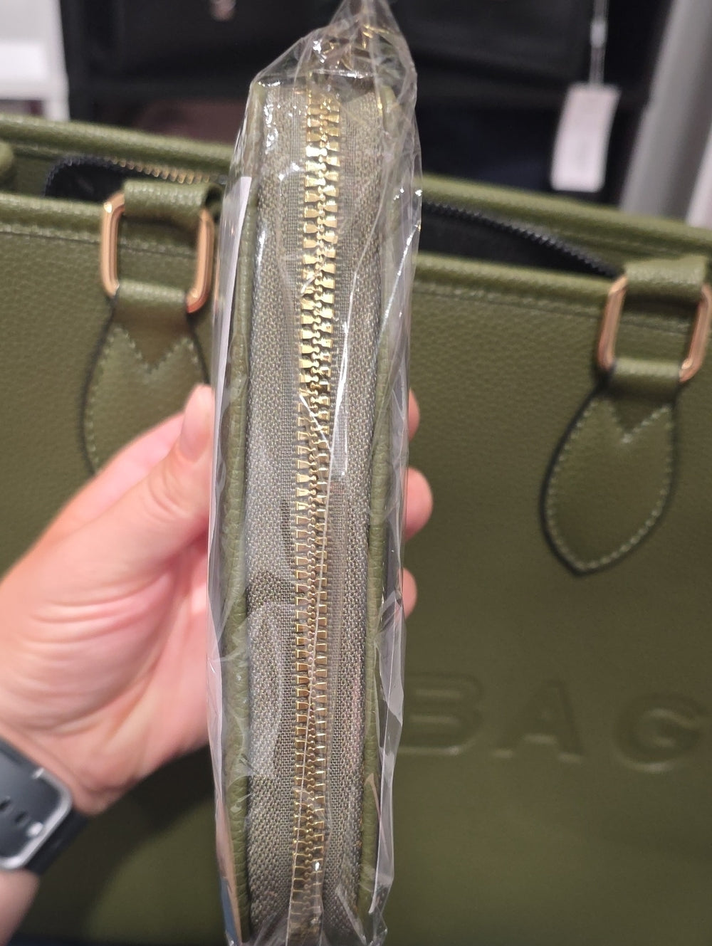 Olive Green Structured Tote Handbag (Mystery Gift Inside)