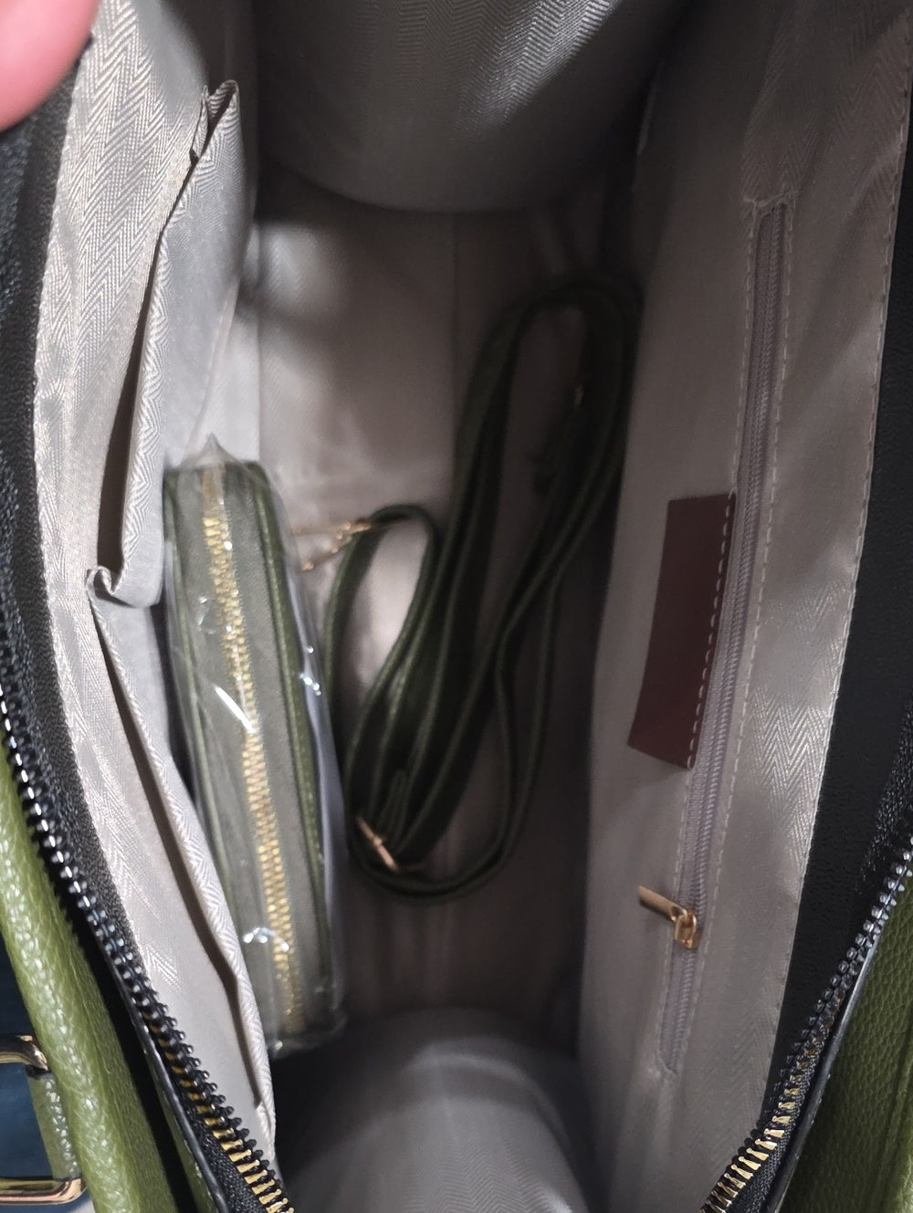 Olive Green Structured Tote Handbag (Mystery Gift Inside)