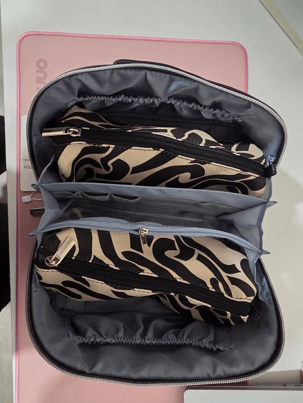 Black & Cream Printed Cosmetic Travel Organizer