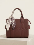 Brown Vegan Leather Mini Tote Bag with Scarf Detail (Mystery Gift Inside)