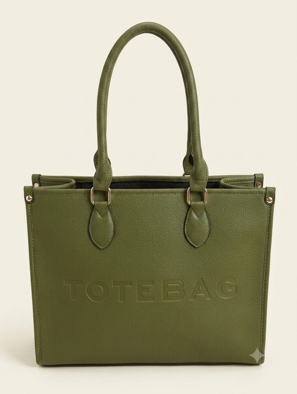 Olive Green Structured Tote Handbag (Mystery Gift Inside)