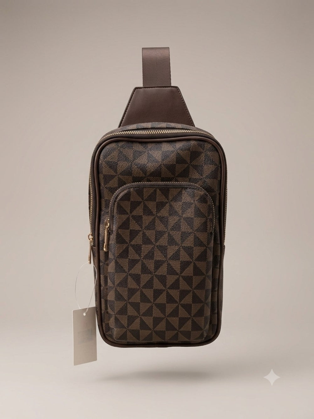 Brown Geometric Pattern Men's Sling Bag