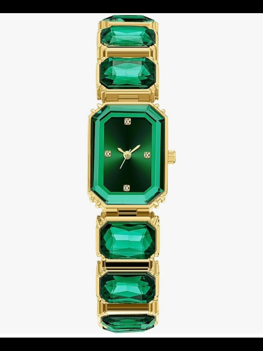Emerald Green Gemstone Bracelet Watch - Gold Tone