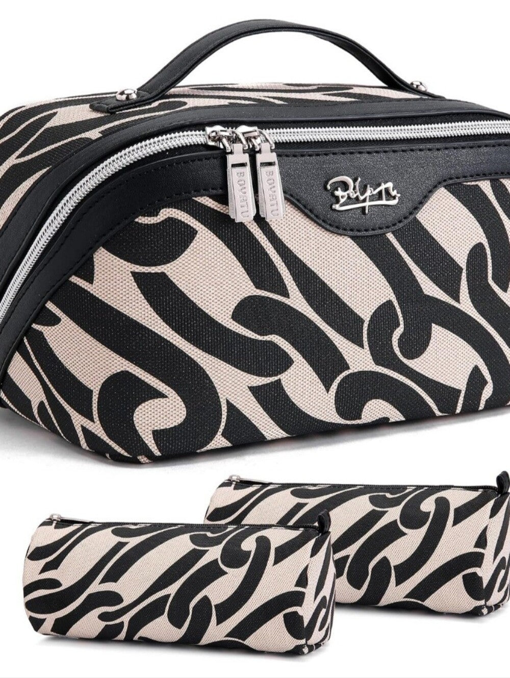 Black & Cream Printed Cosmetic Travel Organizer