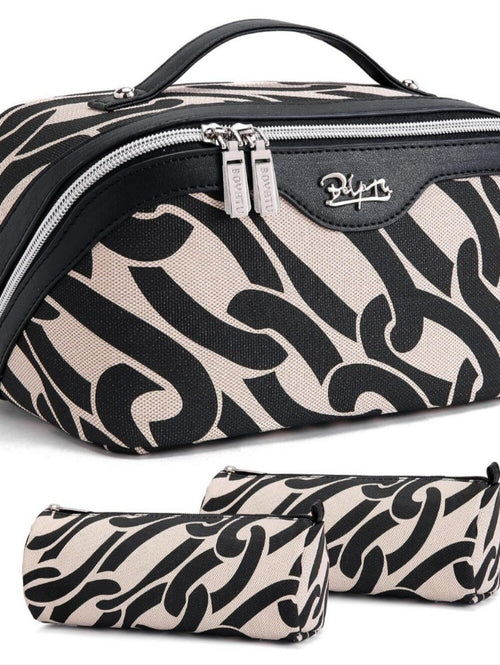 Black & Cream Printed Cosmetic Travel Organizer