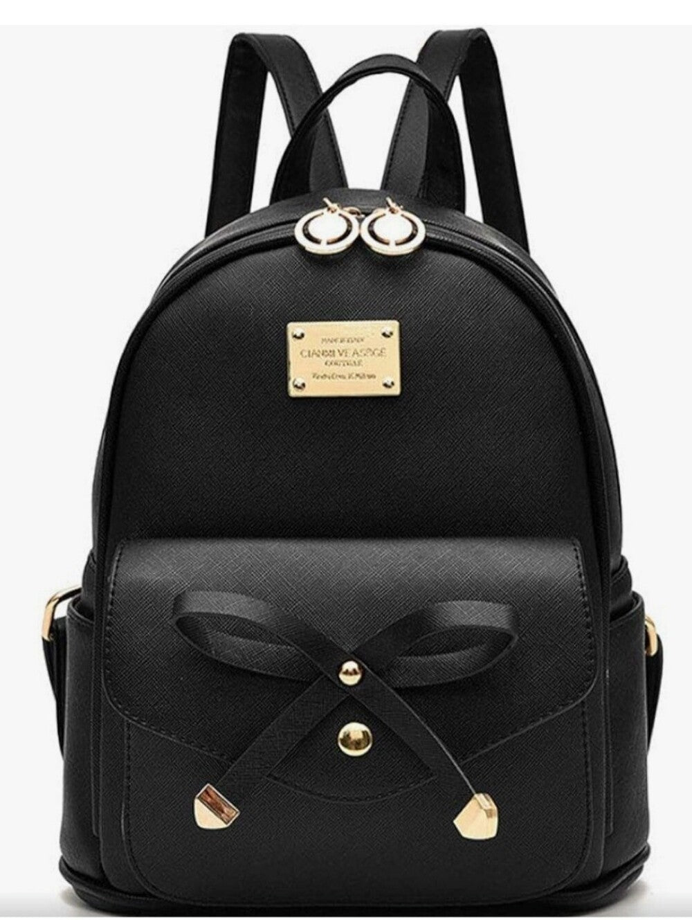 Ladies Black Mini Backpack with Bow Accent