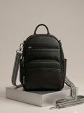 Black Leather Crossbody Backpack for Men