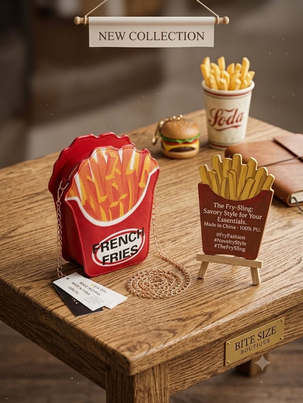 Novelty French Fries Crossbody Bag in Red & Yellow