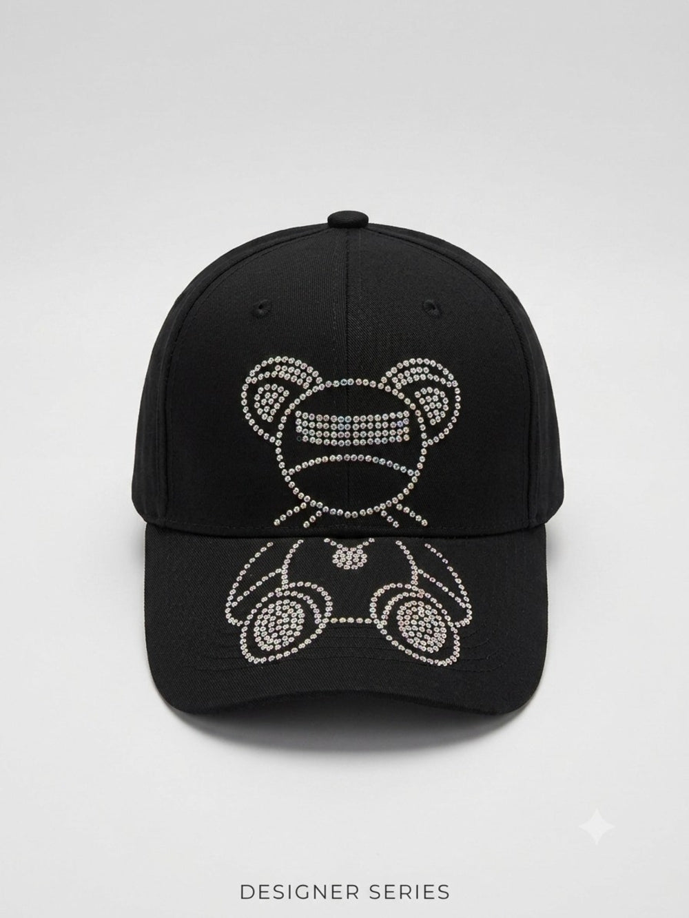 Black Rhinestone Bear Baseball Cap