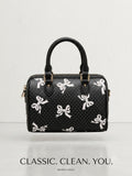 Black Bow-Print Satchel Handbag - Classic Women's Bag