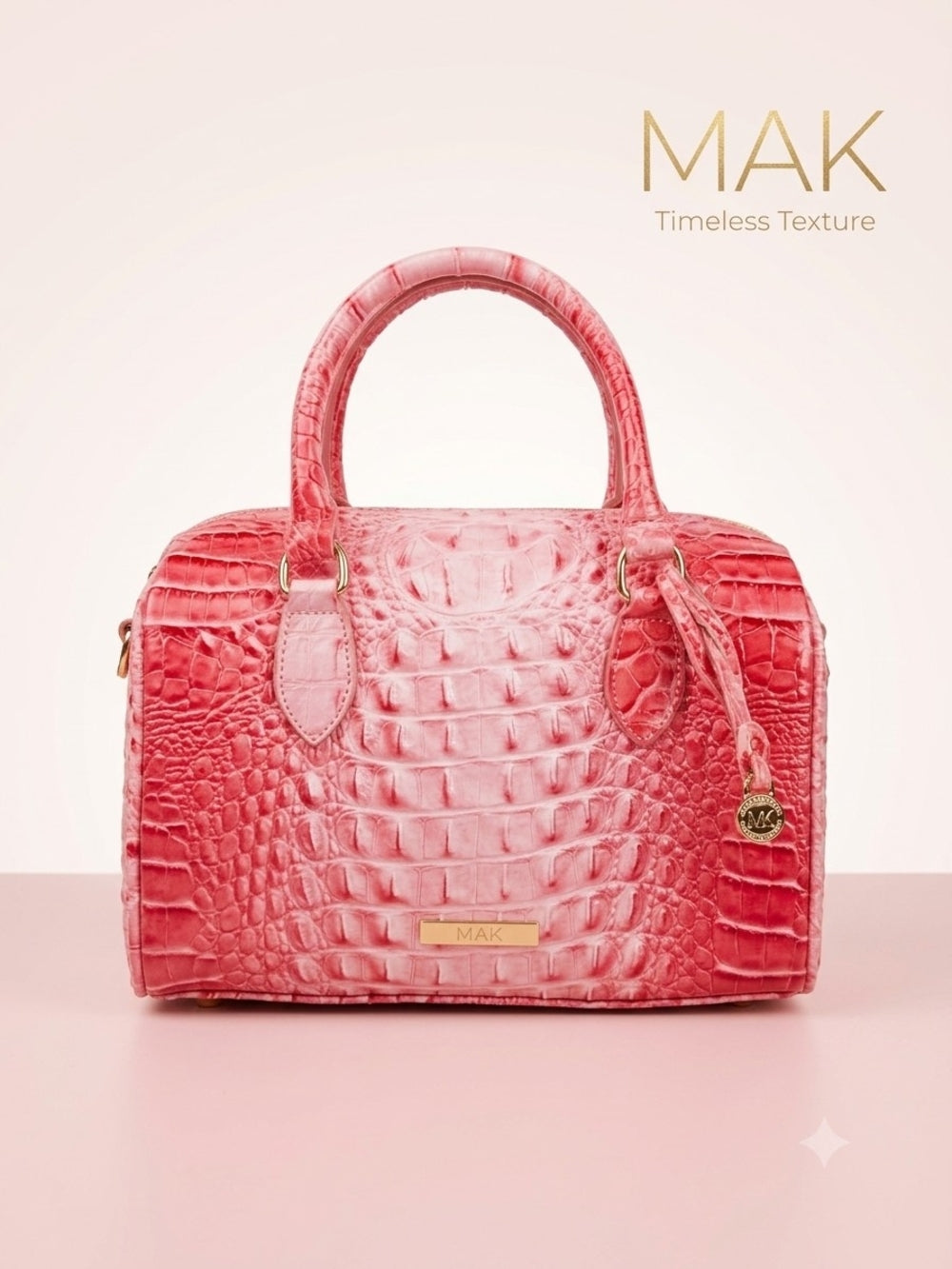 MAK Pink Croc-Embossed Top-Handle Satchel
