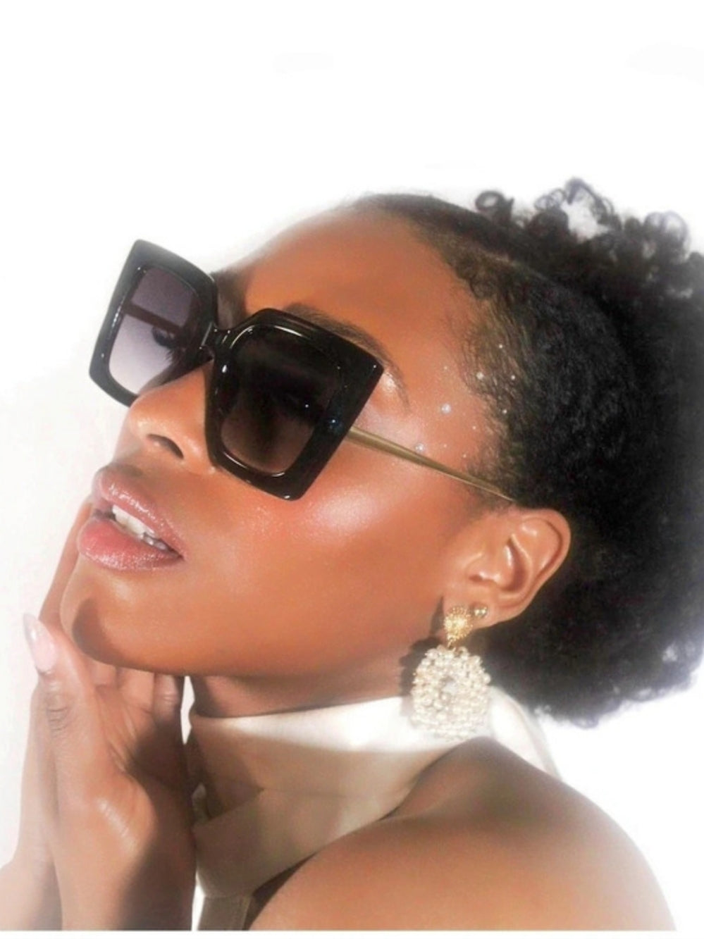 FEISEDY Oversized Square Pearl Inlay Arm Cat Eye Fashion Sunglasses