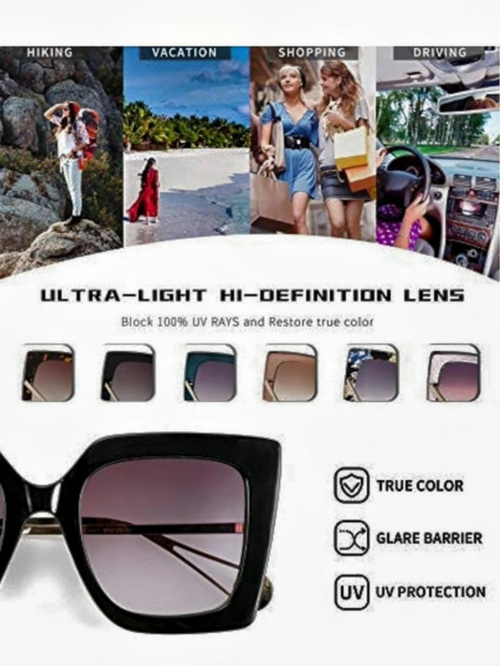 FEISEDY Oversized Square Pearl Inlay Arm Cat Eye Fashion Sunglasses