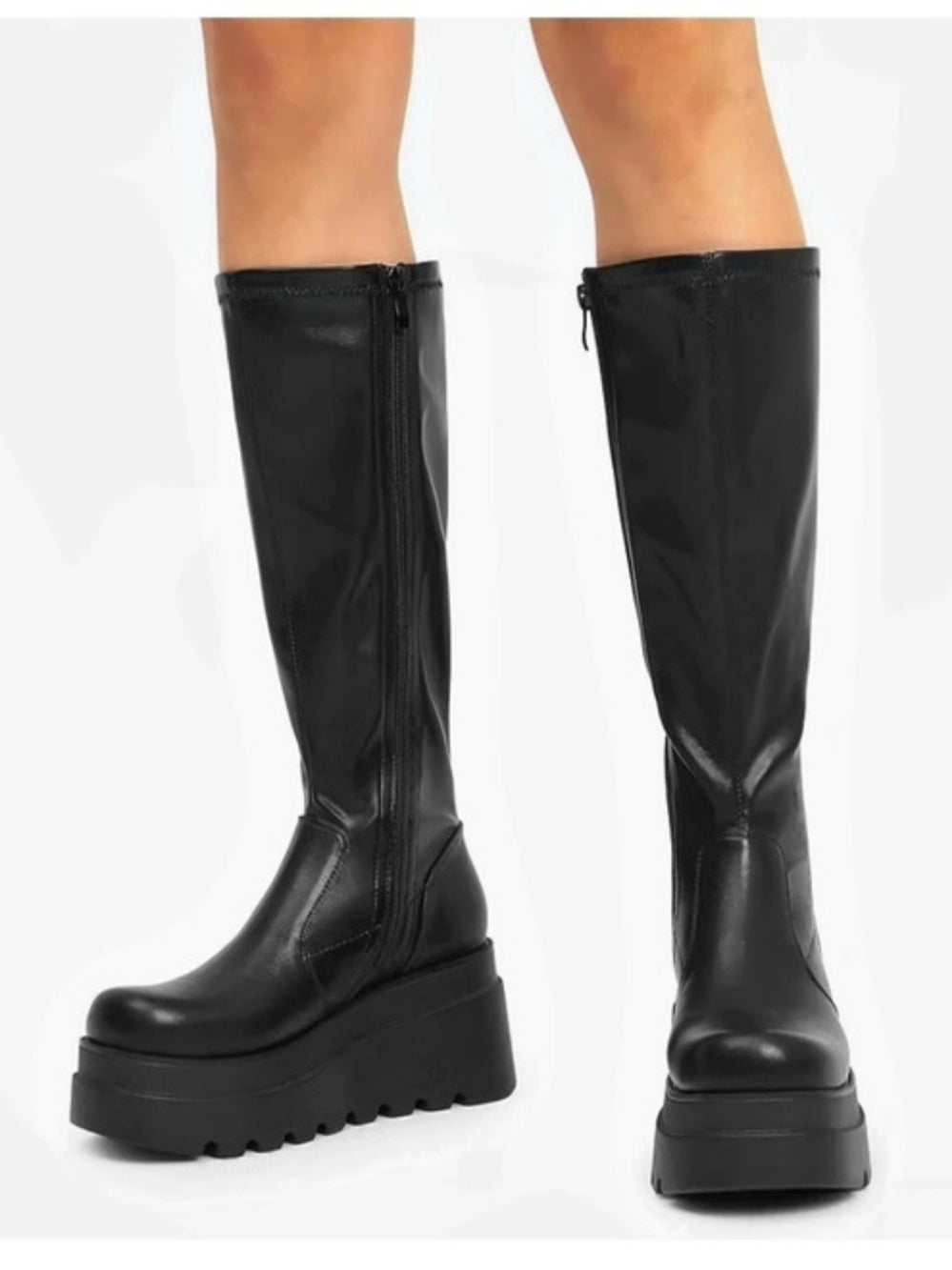 DREAM PAIRS Women's Platform Knee High Round Toe Boots Black