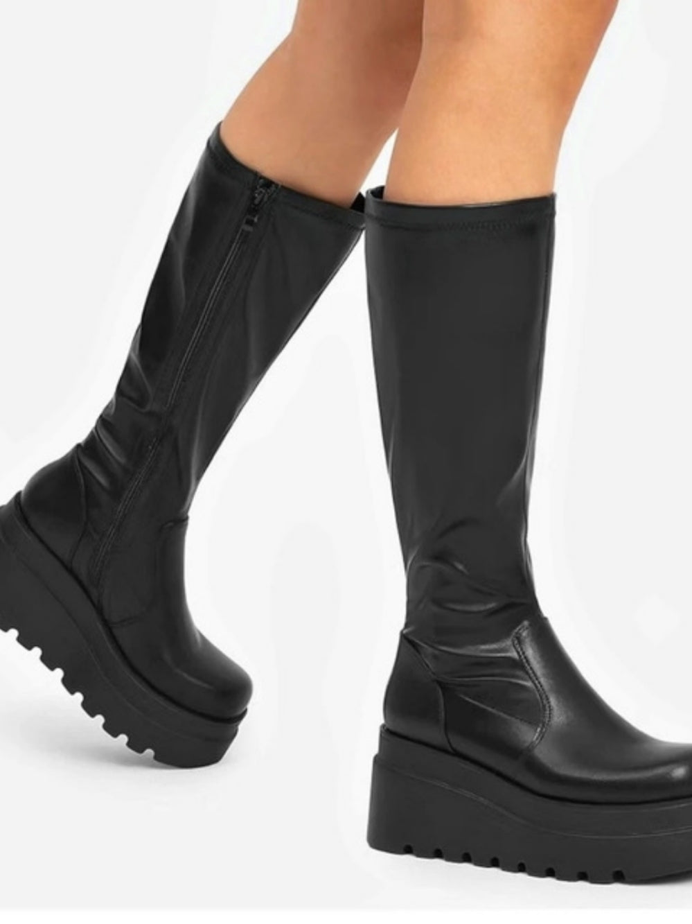 DREAM PAIRS Women's Platform Knee High Round Toe Boots Black